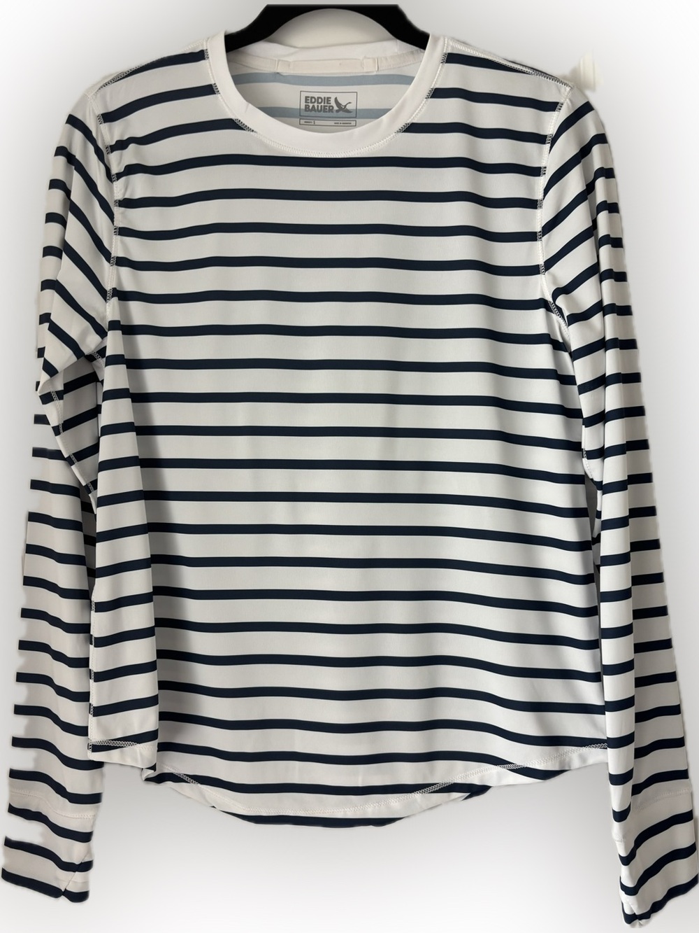 Sun Shirt, Eddie Bauer, Women’s Small Nautical Stripe Thumb Holes UPF Top